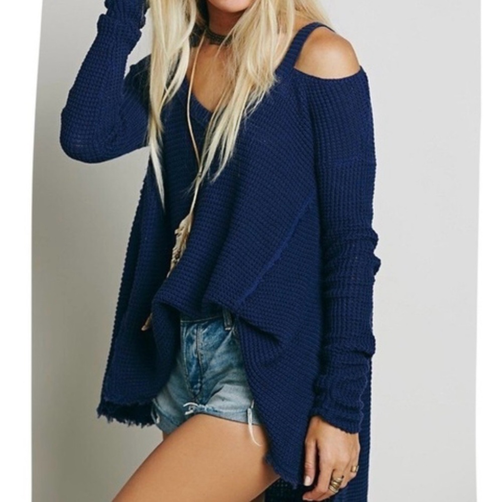 NWT Free People Moonshine Cold Shoulder Thermal Long Sleeve Waffle Knit Sweater